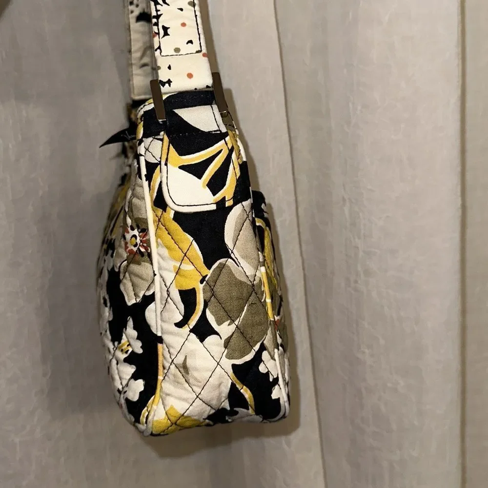 Vera Bradley Ivory Gold White Black Floral Quilted Hobo Bag Dogwood Print